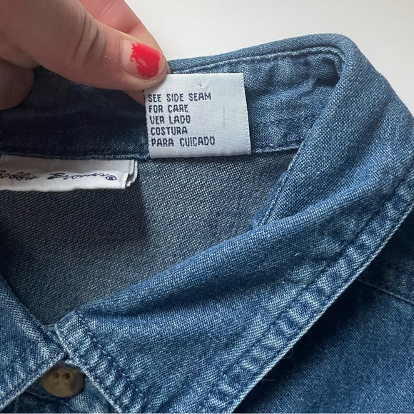 Vintage Bobbie Brooks Denim Short Sleeve - Embroidered Flowers - Size Large - Picture 12 of 14